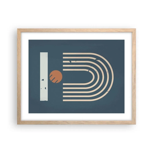 Plakat w ramie jasny dąb - Geometria na granacie - 50x40 cm
