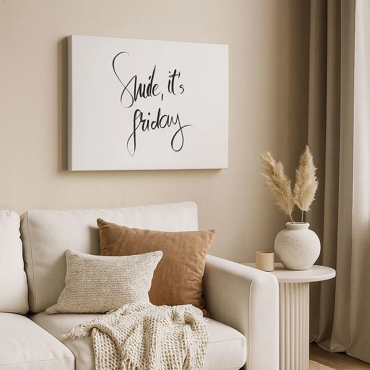 Obraz na płótnie - Czarno-biały napis Smile, it's Friday - 70x50cm - Prawdziwa radość - Nowoczesna dekoracja ścienna do salonu i sypialni ARTTOR