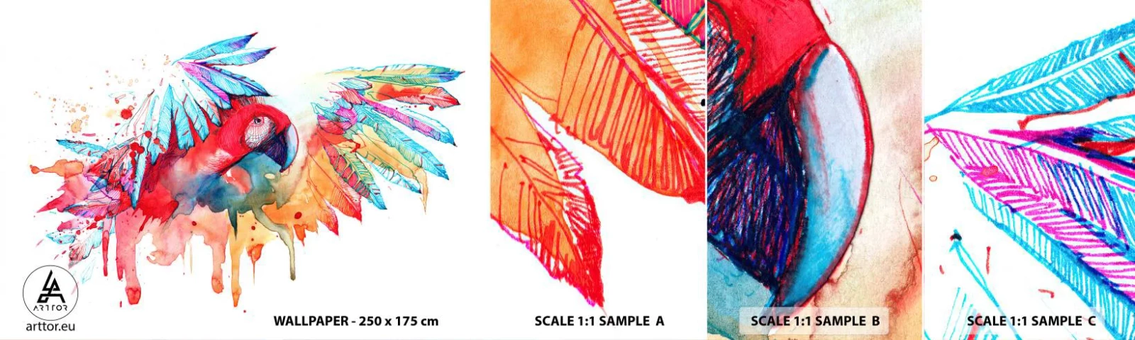 Fototapeta Próbka Samoprzylepna Deluxe Sticker - . - Papuga, Ptak, Abstrakcja - 100x30 cm
