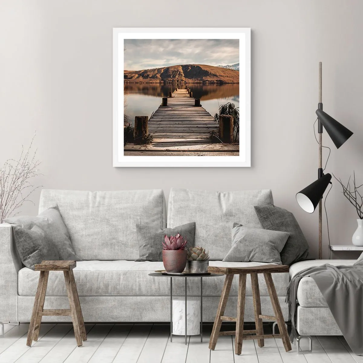 Plakat w białej ramie - Pejzaż w ciszy - 30x30 cm