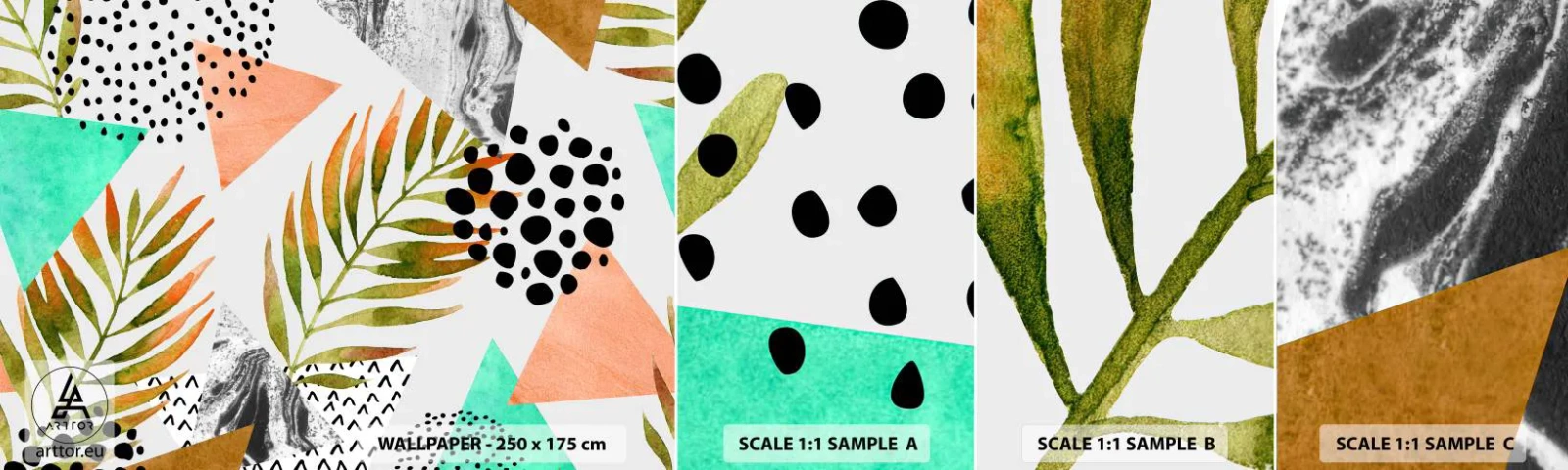 Fototapeta Próbka Samoprzylepna Deluxe Sticker - Dekoracja z palmowym liściem - Liść Palmowy, Grafika, Sztuka - 100x30 cm