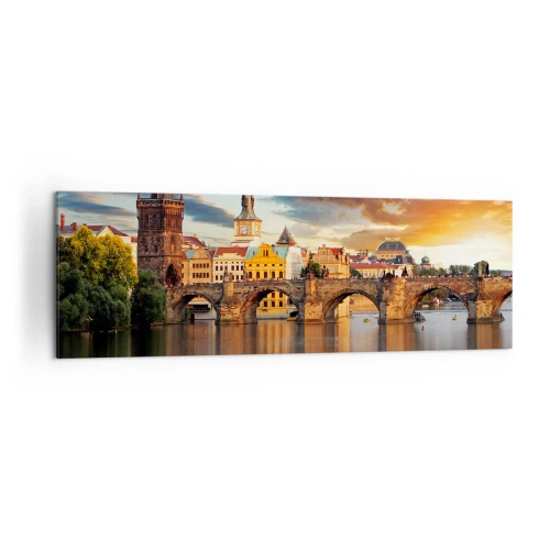 Obraz na płótnie - Zabytkowy most nad rzeką w świetle zachodzącego słońca - 160x50cm - Piękna od wieków - Nowoczesna dekoracja ścienna do salonu i sypialni ARTTOR
