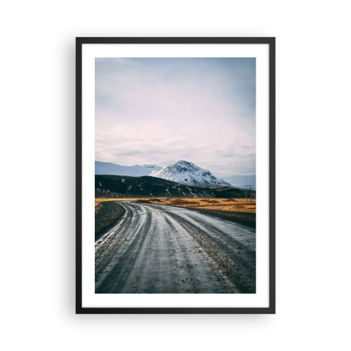 Plakat w czarnej ramie - Droga prowadząca w stronę ośnieżonych gór - 50x70cm - W islandzkim klimacie - Nowoczesna dekoracja ścienna do salonu i sypialni ARTTOR