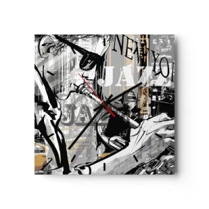 Zegar ścienny - Jazzowa scena w Nowym Jorku - 30x30cm - W rytmie Nowego Jorku - Nowoczesna dekoracja ścienna do salonu i sypialni ARTTOR