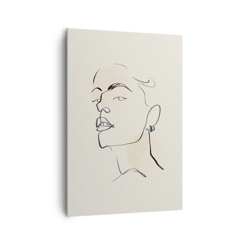 Obraz na płótnie - Minimalistyczny szkic kobiecej twarzy - 70x100cm - Dumne spojrzenie - Nowoczesna dekoracja ścienna do salonu i sypialni ARTTOR