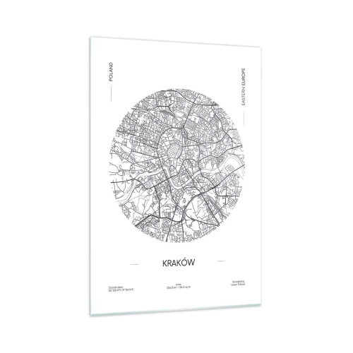 Obraz na szkle - Mapa Krakowa w minimalistycznym stylu - 70x100cm - Anatomia Krakowa - Nowoczesna dekoracja ścienna do salonu i sypialni ARTTOR