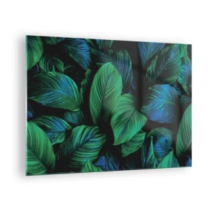 Obraz na szkle - Zbliżenie liści w intensywnych odcieniach zieleni - 70x50cm - W zielonym tłumie - Nowoczesna dekoracja ścienna do salonu i sypialni ARTTOR