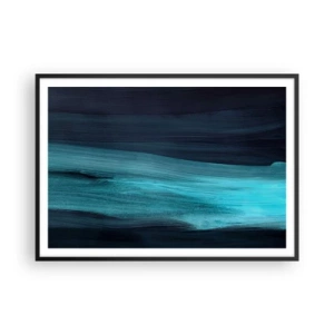 Plakat w czarnej ramie - Subtelne abstrakcyjne fale w ciemnych odcieniach błękitu - 100x70cm - Popłyń z nurtem - Nowoczesna dekoracja ścienna do salonu i sypialni ARTTOR