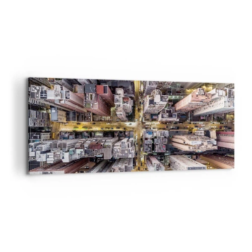 Obraz na płótnie - Widok z lotu ptaka na miasto pełne drapaczy chmur - 120x50cm - Pozdrowienia z Hongkongu - Nowoczesna dekoracja ścienna do salonu i sypialni ARTTOR