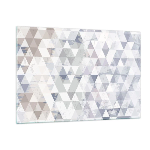 Obraz na szkle - Geometryczny wzór z trójkątów w neutralnych odcieniach szarości i beżu - 120x80cm - W rytmie na trzy - Nowoczesna dekoracja ścienna do salonu, kuchni i sypialni ARTTOR