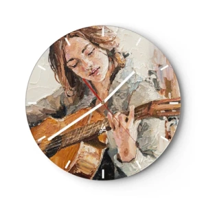 Zegar ścienny - Portret kobiety grającej na gitarze w malarskim stylu - 30x30cm - Koncert na gitarę i dziewczęce serce - Nowoczesna dekoracja ścienna do salonu, kuchni i sypialni ARTTOR