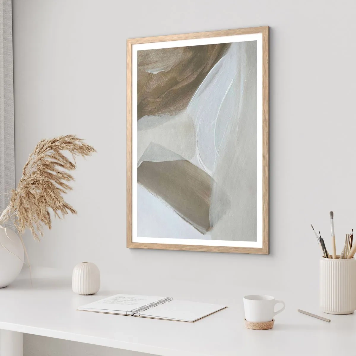 Plakat w ramie jasny dąb - Fala bieli - 50x70 cm