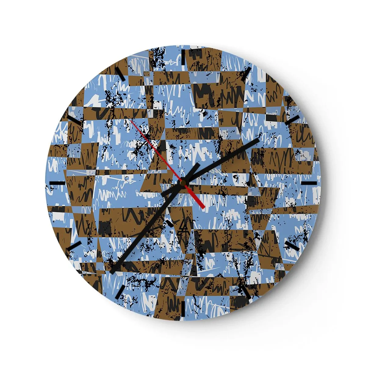 Zegar ścienny - Geometryczne wzory w odcieniach niebieskiego i brązu - 30x30cm - Nieludowa wycinanka - Nowoczesna dekoracja ścienna do salonu, kuchni i sypialni ARTTOR