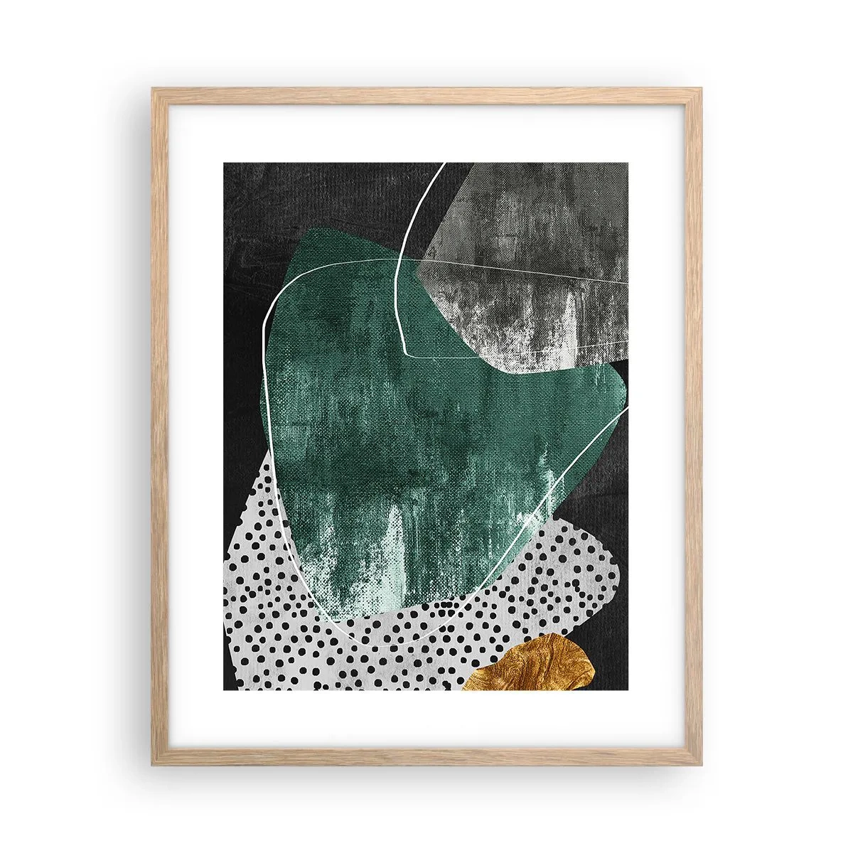 Plakat w ramie jasny dąb - Barwna abstrakcja z płatkiem złota - 40x50 cm