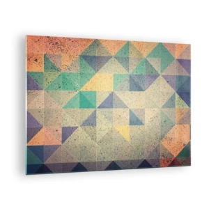 Obraz na szkle - Kolorowa mozaika z geometrycznymi trójkątami w stylu retro - 70x50cm - Republika trójkątów - Nowoczesna dekoracja ścienna do salonu i sypialni ARTTOR
