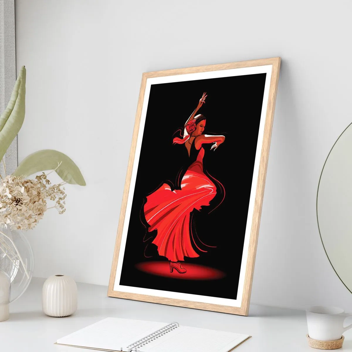 Plakat w ramie jasny dąb - Ognisty duch flamenco - 70x100 cm