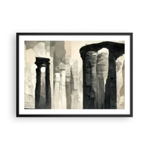 Plakat w czarnej ramie - Zabytkowe kolumny w klimatycznej monochromatycznej scenerii - 70x50cm - Majestat antyku - Nowoczesna dekoracja ścienna do salonu i sypialni ARTTOR