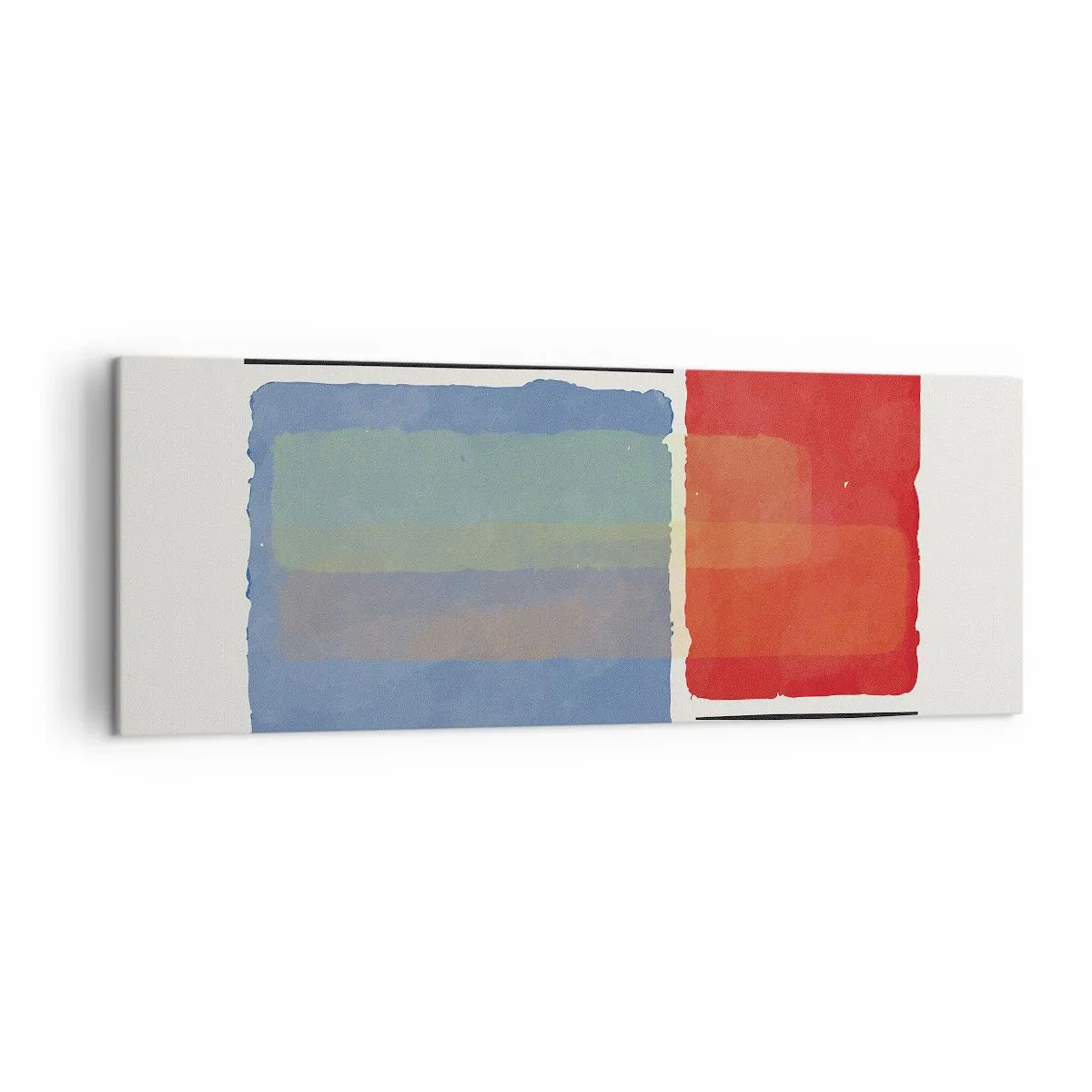 Obraz na płótnie - Geometryczna kompozycja z kolorowymi blokami i liniami - 140x50cm - Duch i litera geometrii - Nowoczesna dekoracja ścienna do salonu i sypialni ARTTOR