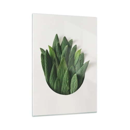 Obraz na szkle - Zielone liście ułożone w kształcie wazonu na białym tle - 50x70cm - Nieposkromiona ciekawość - Nowoczesna dekoracja ścienna do salonu, kuchni i sypialni ARTTOR