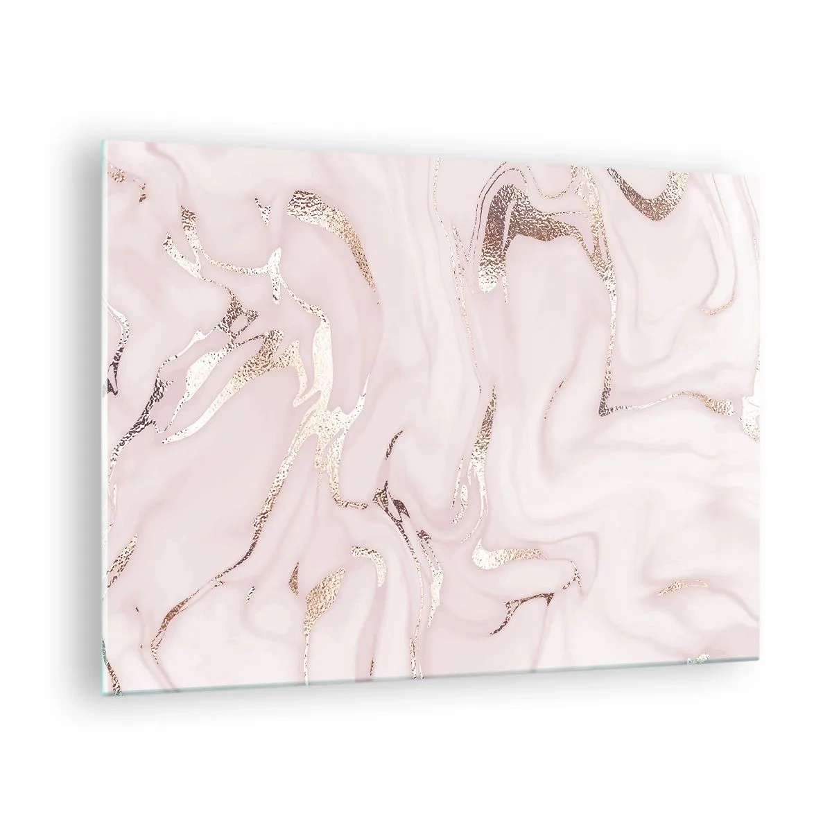 Obraz na szkle - Różowo-złoty abstrakcyjny wzór przypominający marmur - 70x50cm - W różowym szale - Nowoczesna dekoracja ścienna do salonu i sypialni ARTTOR