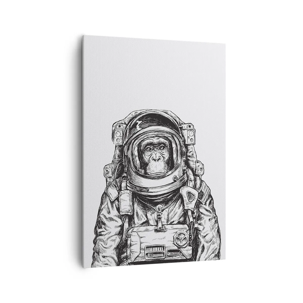 Obraz na płótnie - Grafika astronauty w skafandrze z głową małpy - 70x100cm - Alternatywna ewolucja - Nowoczesna dekoracja ścienna do salonu i sypialni ARTTOR