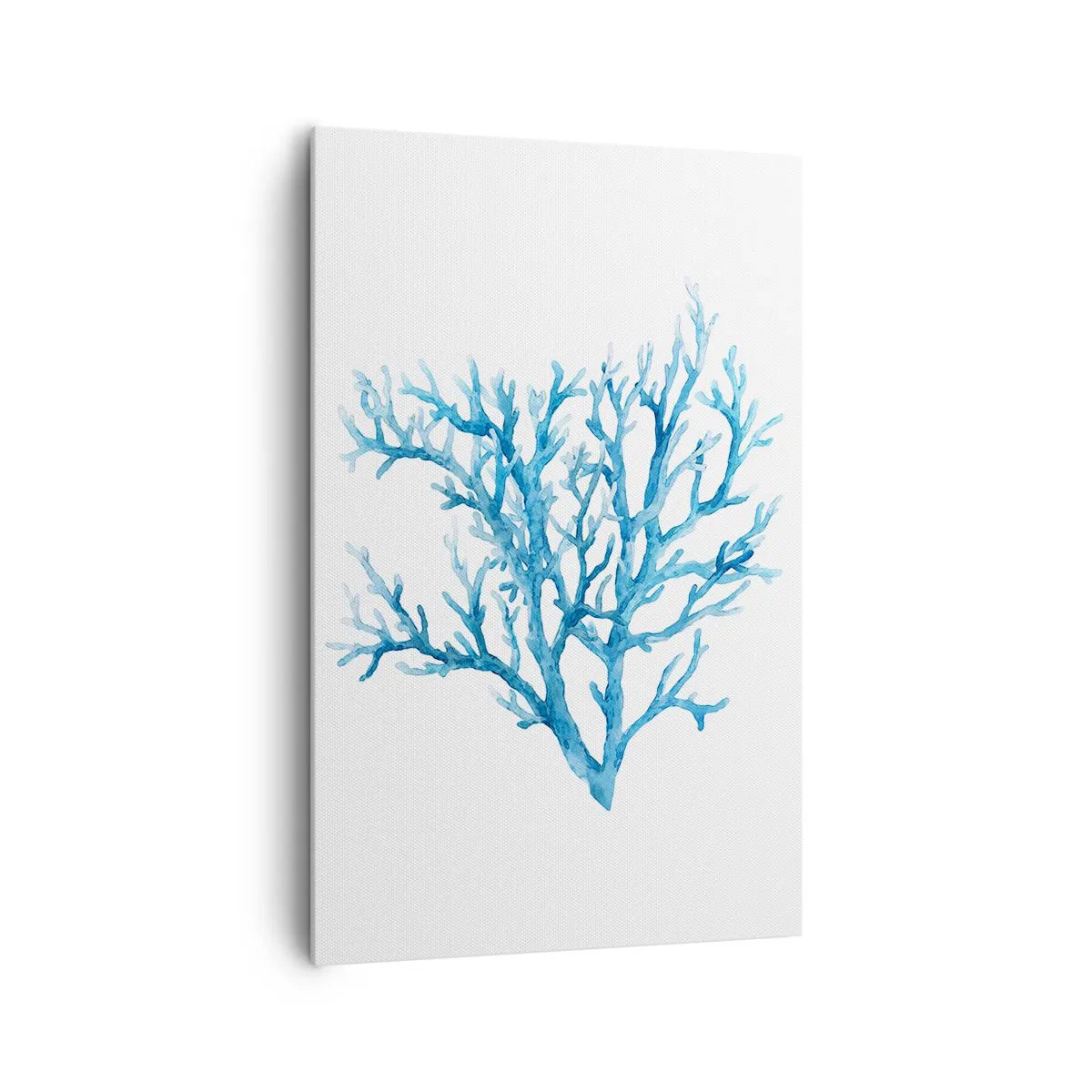 Obraz na płótnie - Błękitny koral na białym tle o minimalistycznym charakterze - 80x120cm - Morski filigran - Nowoczesna dekoracja ścienna do salonu i sypialni ARTTOR
