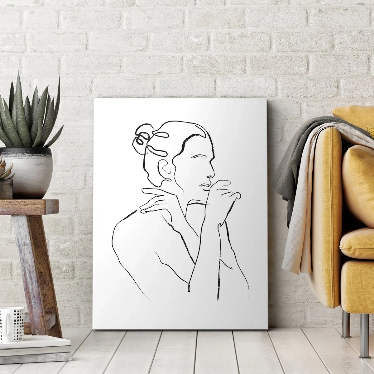 Obraz na płótnie - Minimalistyczna linia konturowa kobiecej sylwetki na białym tle - 70x100cm - Akt: zmysłowe misterium - Nowoczesna dekoracja ścienna do salonu i sypialni ARTTOR