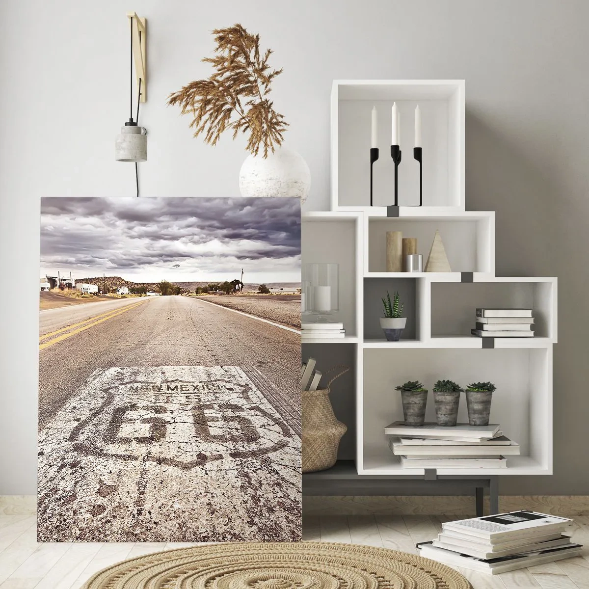 Obraz na szkle - Droga Route 66 z widokiem na horyzont - 50x70cm - Mother Road - amerykańska legenda - Nowoczesna dekoracja ścienna do salonu, kuchni i sypialni ARTTOR