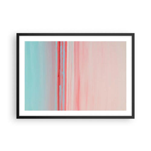 Plakat w czarnej ramie - Pastelowe linie w odcieniach różu i błękitu w minimalistycznej kompozycji - 70x50cm - Abstrakcja o świcie - Nowoczesna dekoracja ścienna do salonu i sypialni ARTTOR