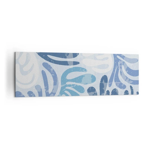 Obraz na płótnie - Abstrakcyjne kształty w odcieniach błękitu na białym tle - 160x50cm - Błękitne paprocie - Nowoczesna dekoracja ścienna do salonu i sypialni ARTTOR