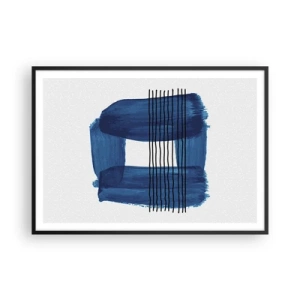 Plakat w czarnej ramie - Abstrakcyjny wzór w odcieniach błękitu z czarnymi liniami - 100x70cm - Niebiesko-czarna kompozycja - Nowoczesna dekoracja ścienna do salonu i sypialni ARTTOR