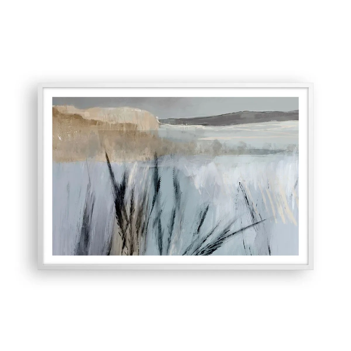 Plakat w białej ramie - Zimowe pola - 91x61 cm