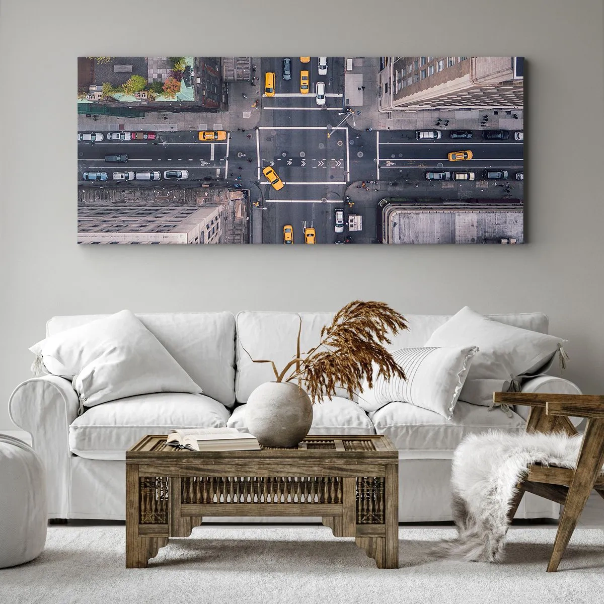 Obraz na płótnie - Widok z lotu ptaka na ruchliwą ulicę miasta - 140x50cm - Prosty wybór - Nowoczesna dekoracja ścienna do salonu i sypialni ARTTOR