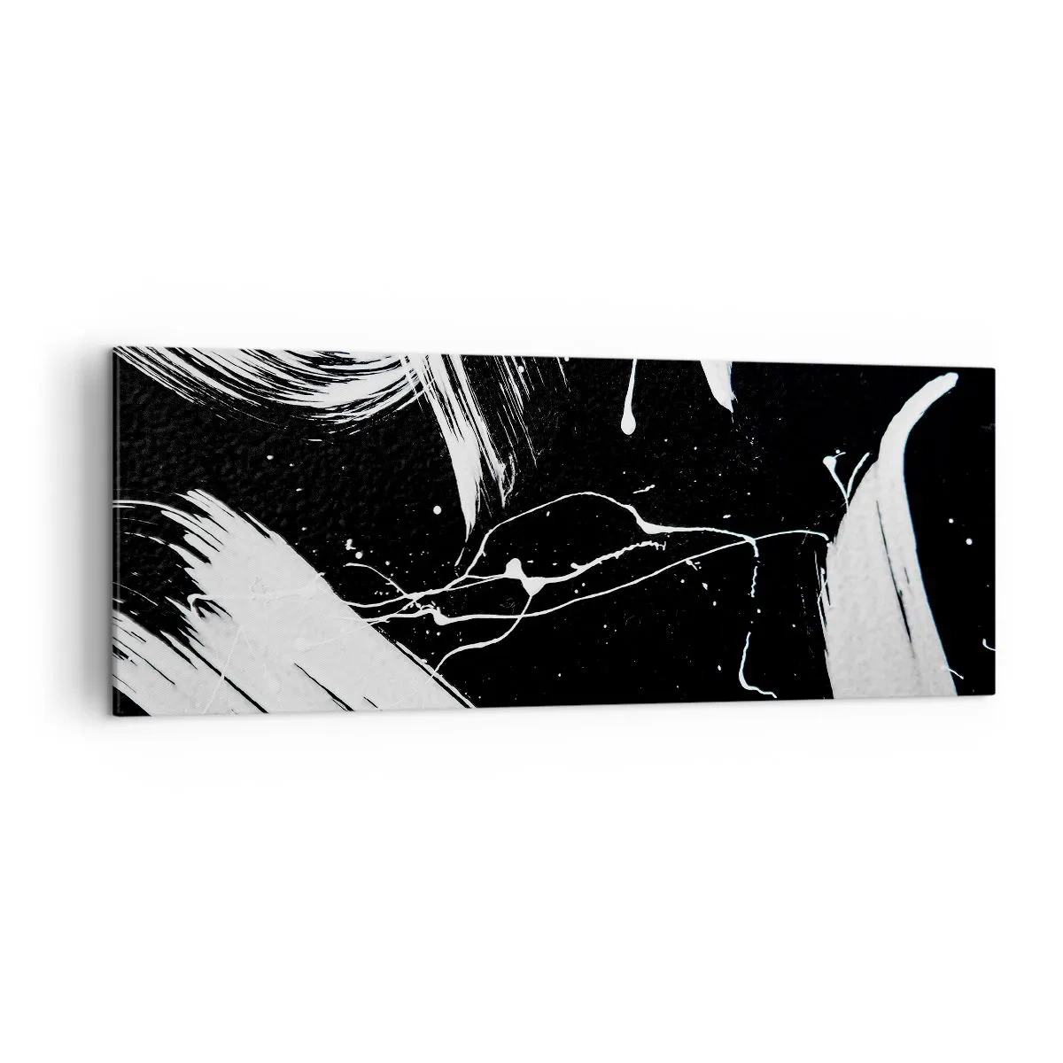 Obraz na płótnie - Abstrakcyjne białe pociągnięcia na czarnym tle - 140x50cm - Przełamać mrok - Nowoczesna dekoracja ścienna do salonu i sypialni ARTTOR