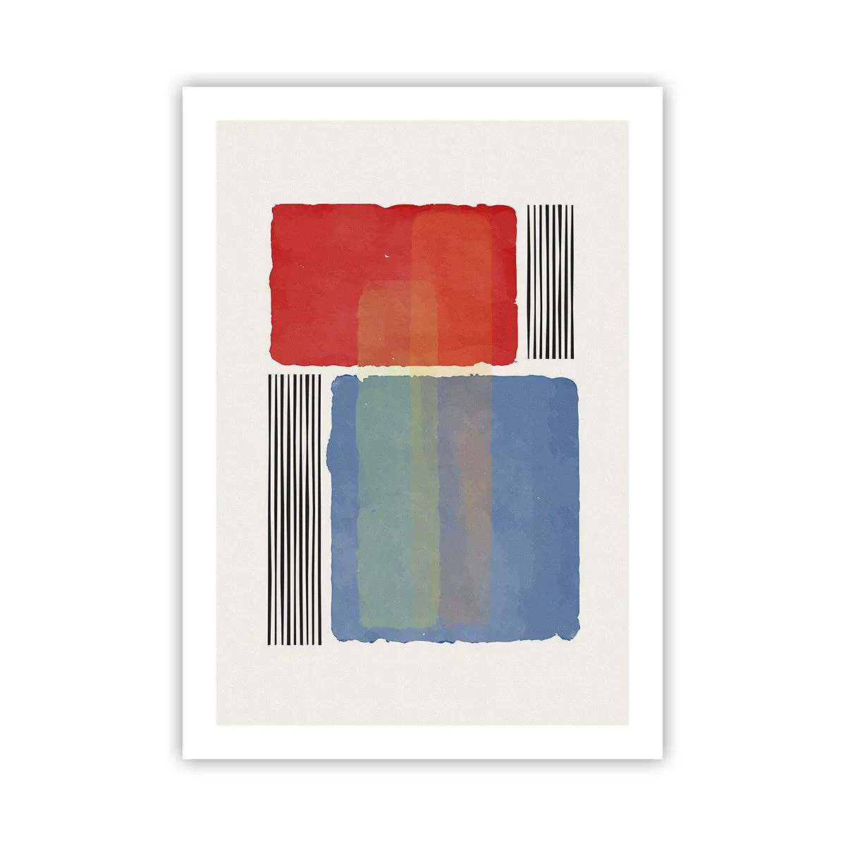 Plakat - Abstrakcyjna kompozycja z czerwonym i niebieskim prostokątem - 50x70cm - Duch i litera geometrii - Nowoczesna dekoracja ścienna do salonu, kuchni i sypialni ARTTOR