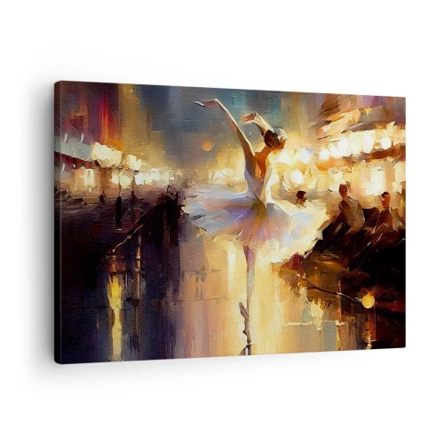 Obraz na płótnie - Balerina tańcząca na tle oświetlonej sceny - 70x50cm - Cud na ulicy - Nowoczesna dekoracja ścienna do salonu i sypialni ARTTOR