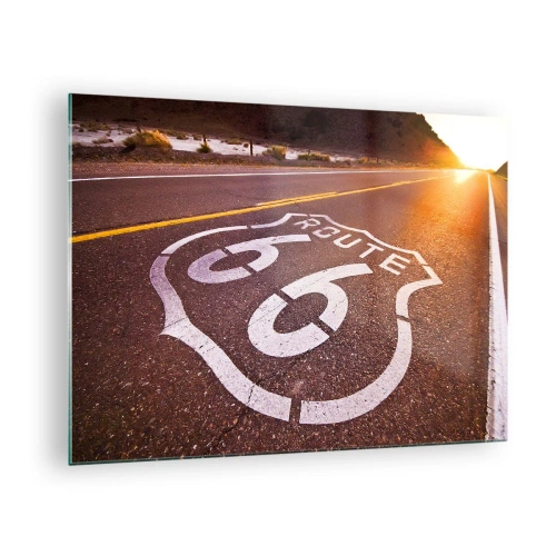 Obraz na szkle - Route 66 o zachodzie słońca - 70x50cm - Słynna droga 66 - Nowoczesna dekoracja ścienna do salonu i sypialni ARTTOR