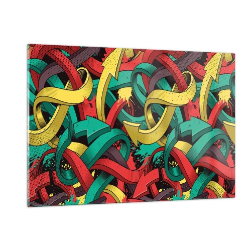 Obraz na szkle - Kolorowa abstrakcja z dynamicznymi strzałkami i ruchem - 120x80cm - Którędy do celu? - Nowoczesna dekoracja ścienna do salonu, kuchni i sypialni ARTTOR