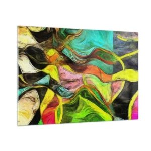 Obraz na szkle - Abstrakcyjna kompozycja z intensywnymi, wielobarwnymi falami - 100x70cm - Ruch to życie - Nowoczesna dekoracja ścienna do salonu, kuchni i sypialni ARTTOR