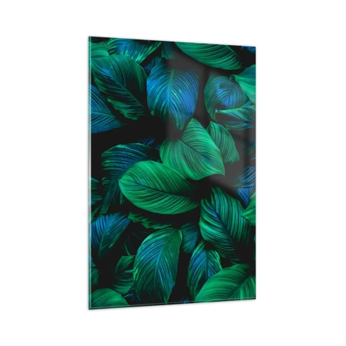 Obraz na szkle - Zielone liście w minimalistycznym stylu - 80x120cm - W zielonym tłumie - Nowoczesna dekoracja ścienna do salonu i sypialni ARTTOR
