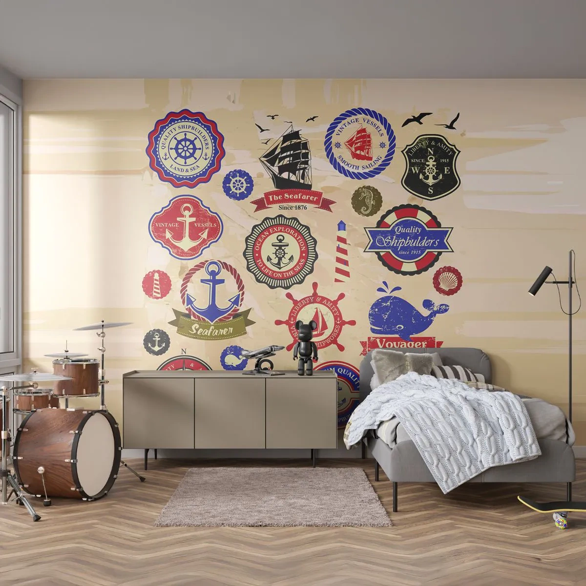 Fototapeta Samoprzylepna Deluxe Sticker - Żeglarskie braterstwo - Marynistyczne, Kotwica, Kompas - 450x315 cm