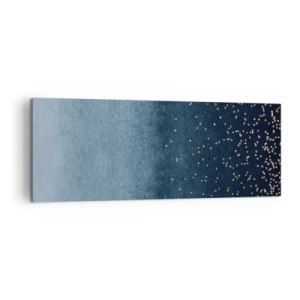 Obraz na płótnie - Niebieskie gradienty z drobnymi złotymi akcentami - 140x50cm - Kompozycja – niebieskie fazy - Nowoczesna dekoracja ścienna do salonu i sypialni ARTTOR