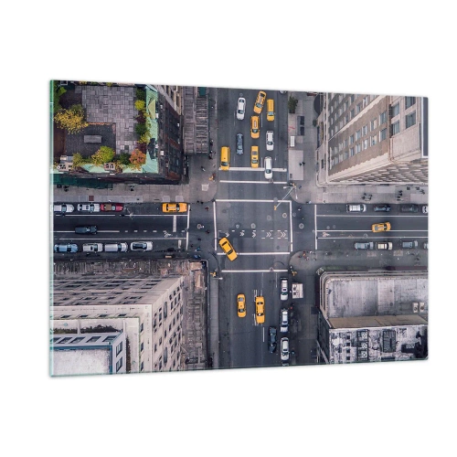 Obraz na szkle - Widok z lotu ptaka na ruchliwe skrzyżowanie w mieście - 120x80cm - Prosty wybór - Nowoczesna dekoracja ścienna do salonu, kuchni i sypialni ARTTOR