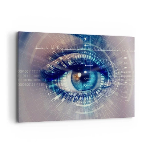 Obraz na płótnie - Technologiczne oko z futurystycznym interfejsem - 120x80cm - Myślisz, że mnie znasz - Nowoczesna dekoracja ścienna do salonu, kuchni i sypialni ARTTOR
