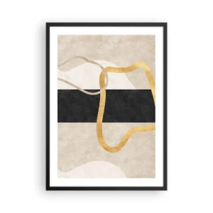 Plakat w czarnej ramie - Abstrakcyjna kompozycja z czernią, złotem i neutralnym tłem - 50x70cm - Kształty zapętlone - Nowoczesna dekoracja ścienna do salonu i sypialni ARTTOR