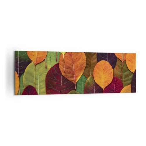 Obraz na płótnie - Kolorowe liście ułożone w jesienny wzór - 160x50cm - Jesienna mozaika - Nowoczesna dekoracja ścienna do salonu i sypialni ARTTOR