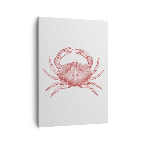 Obraz na płótnie - Precyzyjna grafika kraba w czerwonym odcieniu na białym tle - 50x70cm - Krab nad kraby - Nowoczesna dekoracja ścienna do salonu, kuchni i sypialni ARTTOR