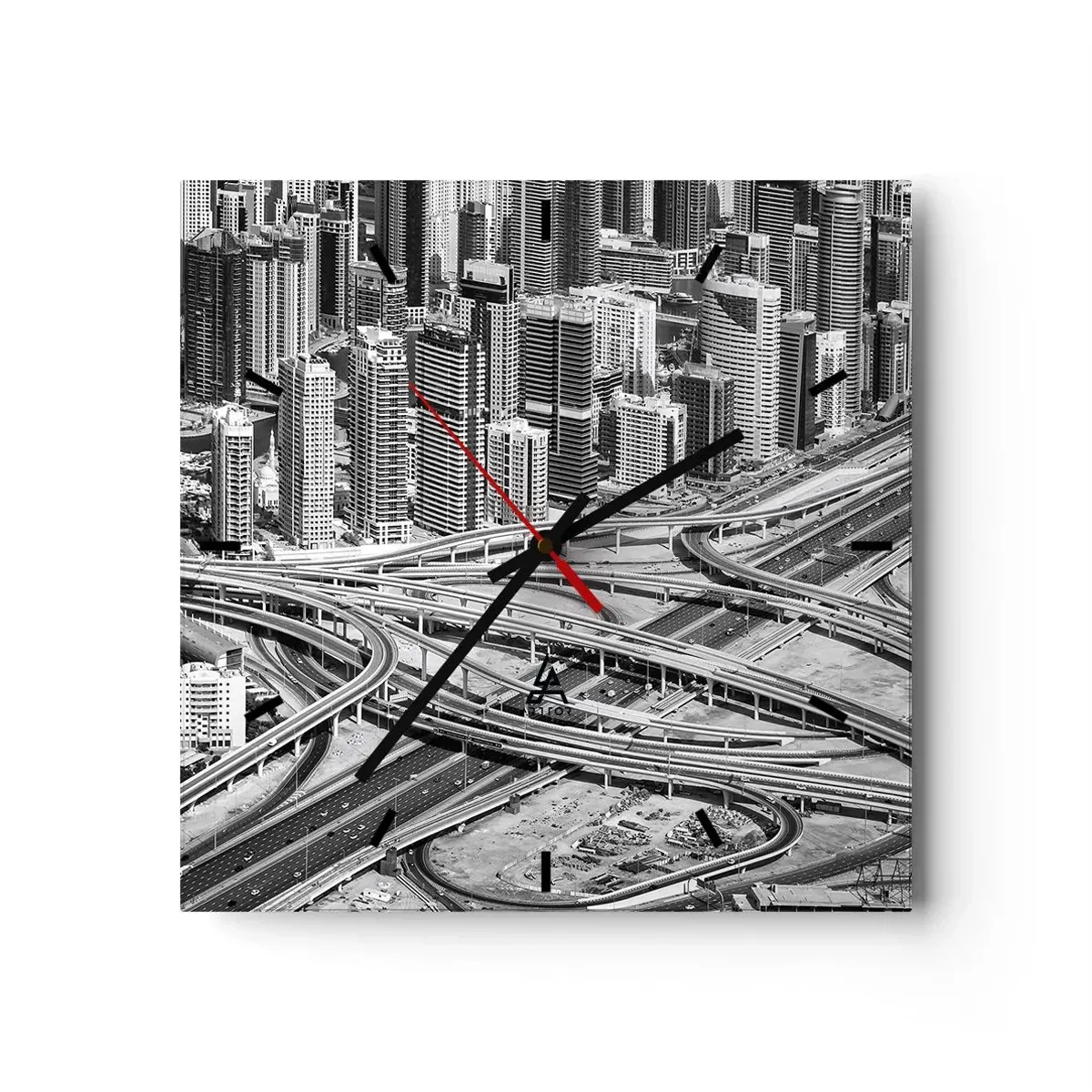 Zegar ścienny - Widok na Dubaj z perspektywy lotu ptaka - 30x30cm - Dubaj – miasto niemożliwe - Nowoczesna dekoracja ścienna do salonu i sypialni ARTTOR
