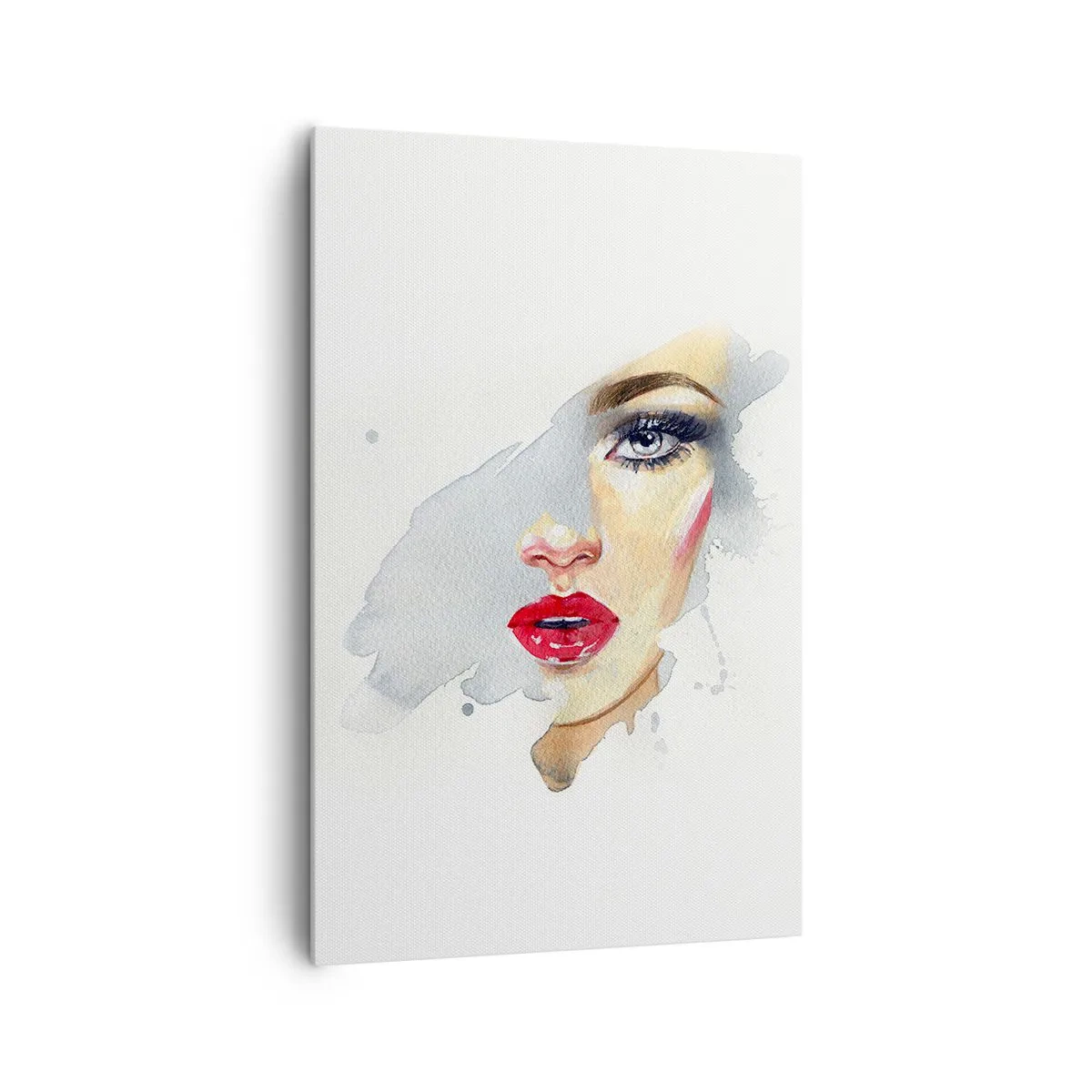 Obraz na płótnie - Portret kobiety w akwarelowym stylu z intensywnym spojrzeniem - 80x120cm - Odbicie w kropli wody - Nowoczesna dekoracja ścienna do salonu i sypialni ARTTOR