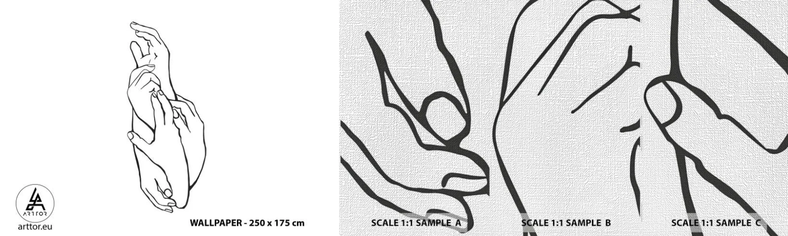 Fototapeta Próbka Premium Canvas - Dobry dotyk - Dłonie, Kreska, Minimalizm - 100x30 cm